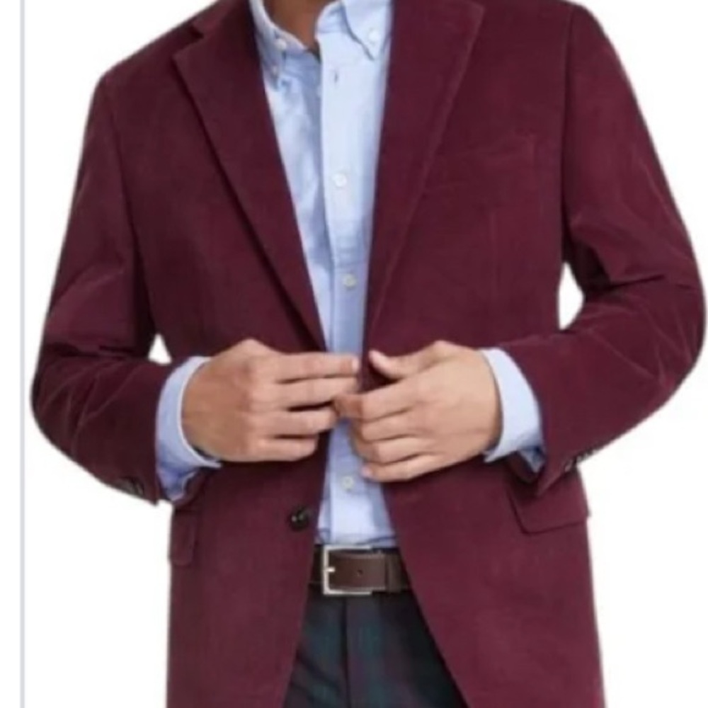 Tommy Hilfiger Sport Coat Mens Sz L42 Modern Fit Burgundy Corduroy Blazer Jacket